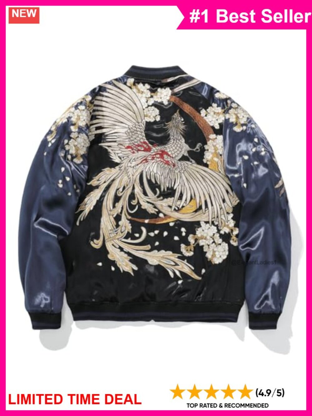 Satin Bomber Jacket Reversible Phoenix Tiger Embroidered Relaxed Fit